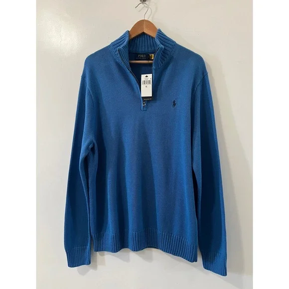 Polo Ralph Lauren Quarter Zip Sweater Pullover Knit Blue Menswear XL - Picture 6 of 11
